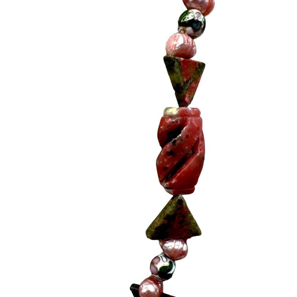 Handcrafted Unakite Pink Opal Pink Pearls & Cloisonné Beads Necklace. B50 - Picture 8 of 16